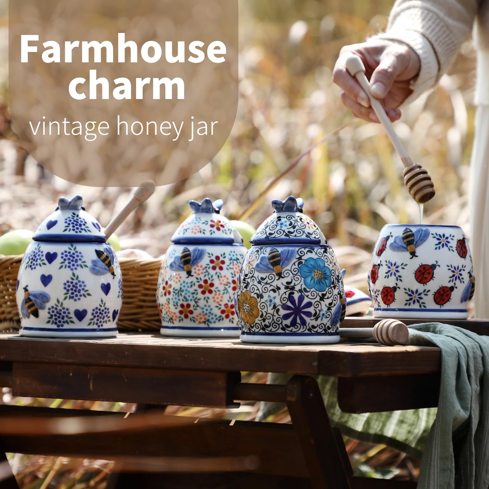 ZOOBEE honey jar staged on a breakfast table adding rustic elegance to setting