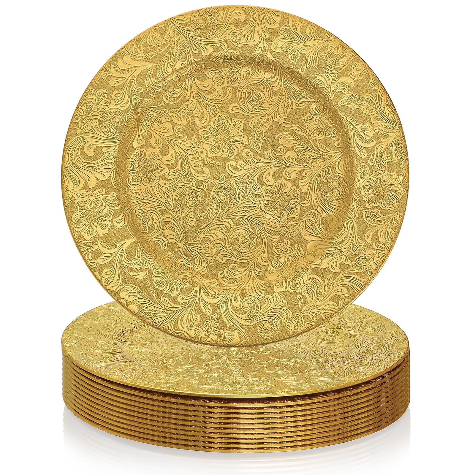 ZOOFOX front view of 12-pack gold charger plates showing elegant set and convenience