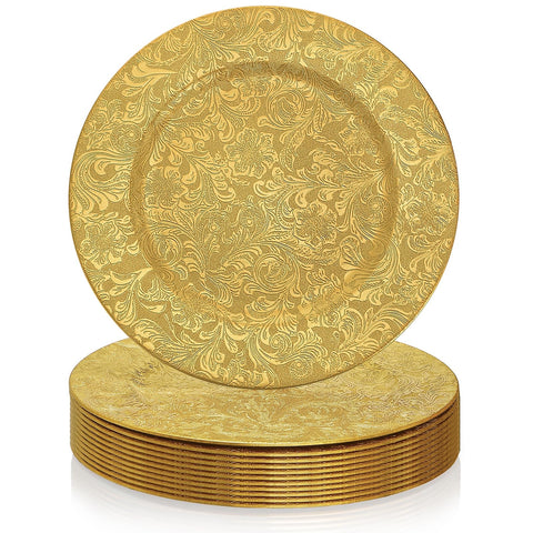 ZOOFOX front view of 12-pack gold charger plates showing elegant set and convenience