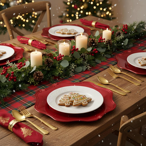 ZOOFOX chargers in a Christmas table setting adding festive sophistication