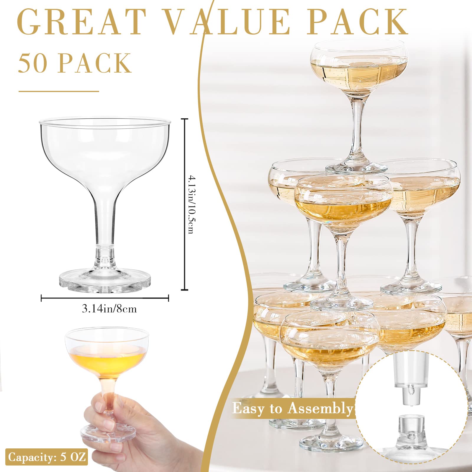 Zopeal assembled martini glass side view demonstrating stable stem and shape