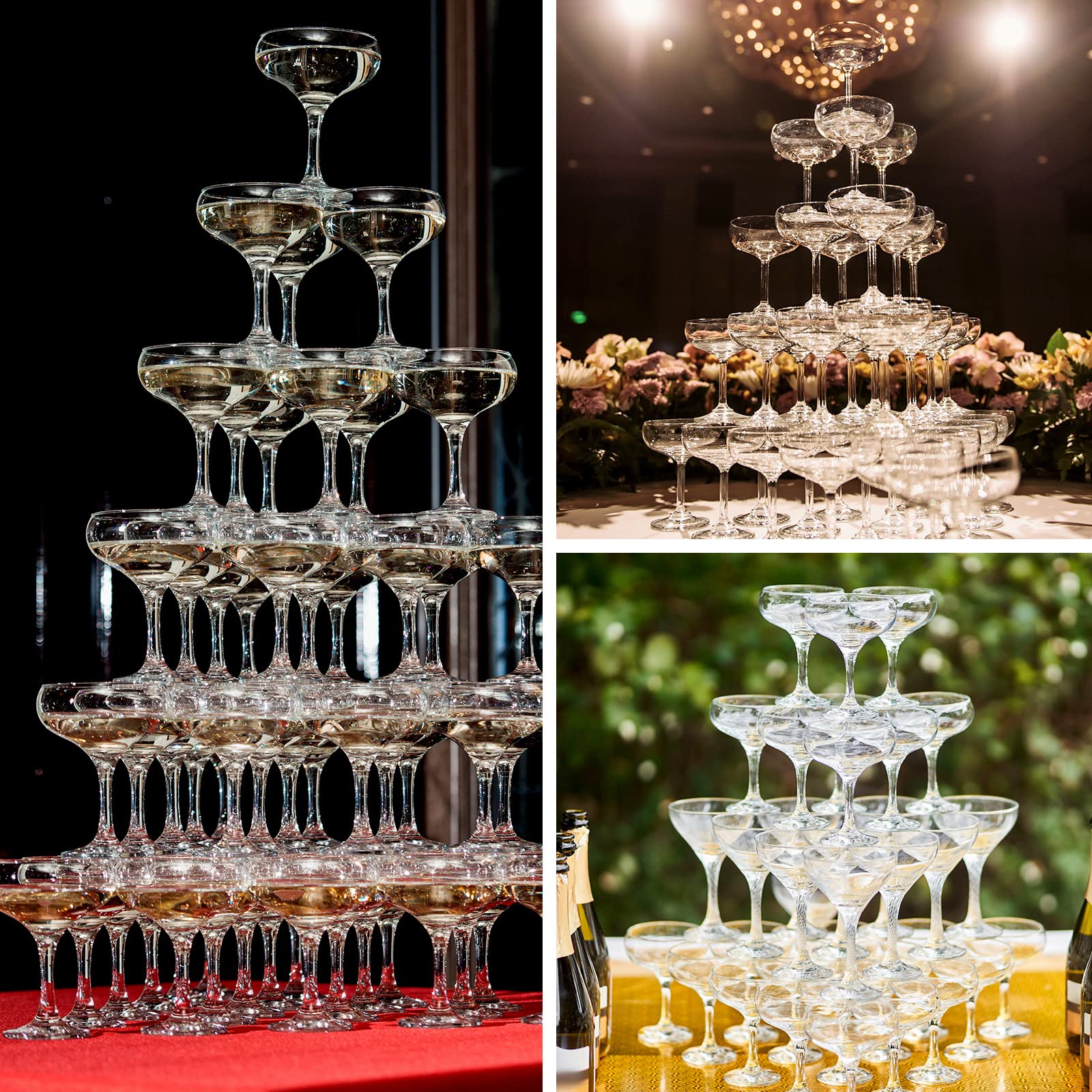 Zopeal party table display with glasses delivering glasslike presentation