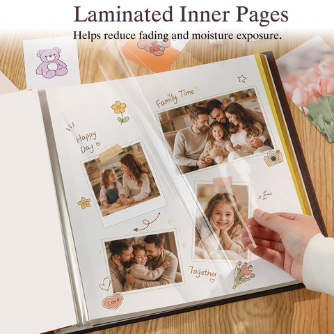 Zoview close-up of self-adhesive page showing dust-free photo sealing benefit