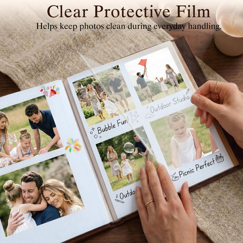 Zoview open album spread showing flexible placement and protective overlays