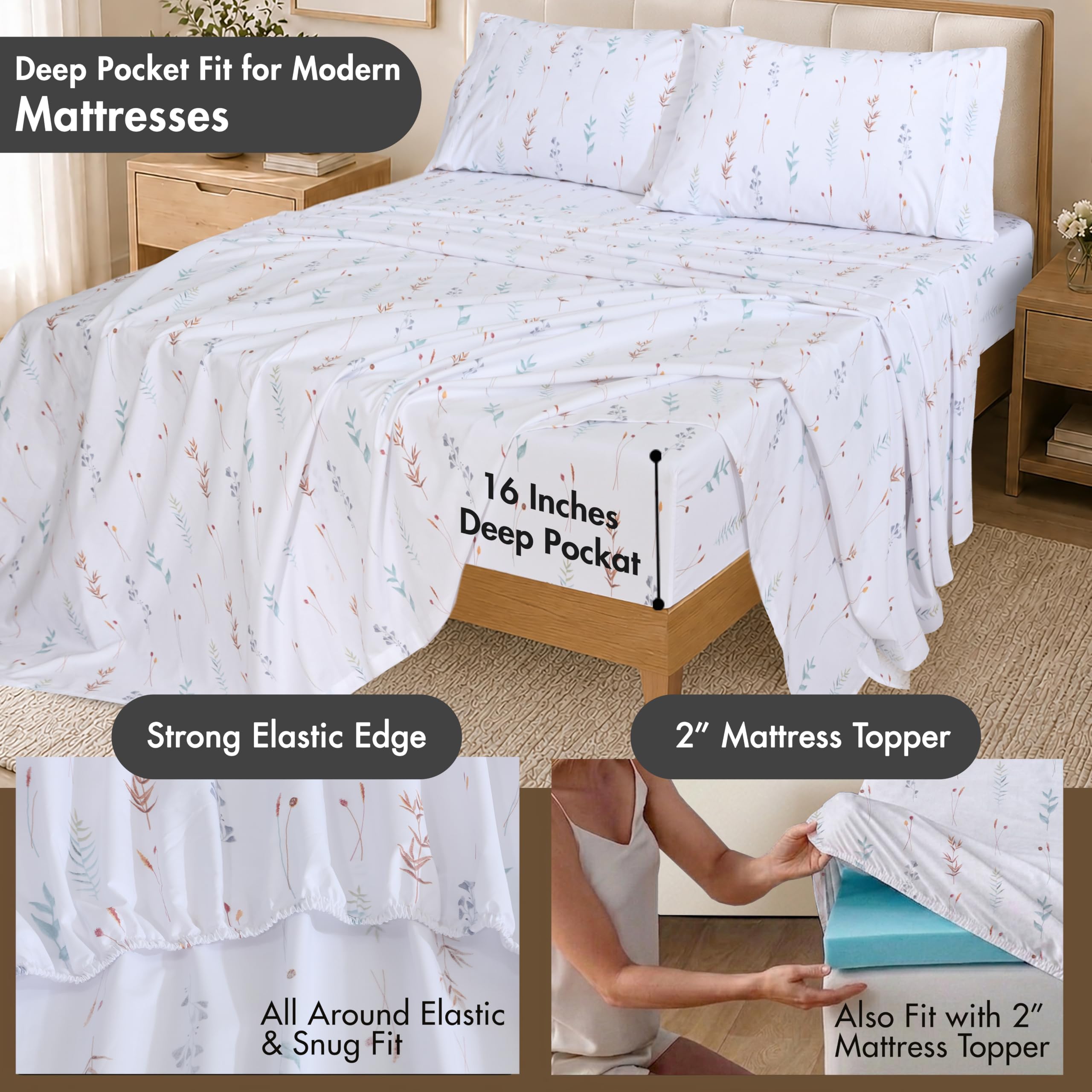 ZOYER queen sheets on mattress showing scale and fit on thicker mattress benefit