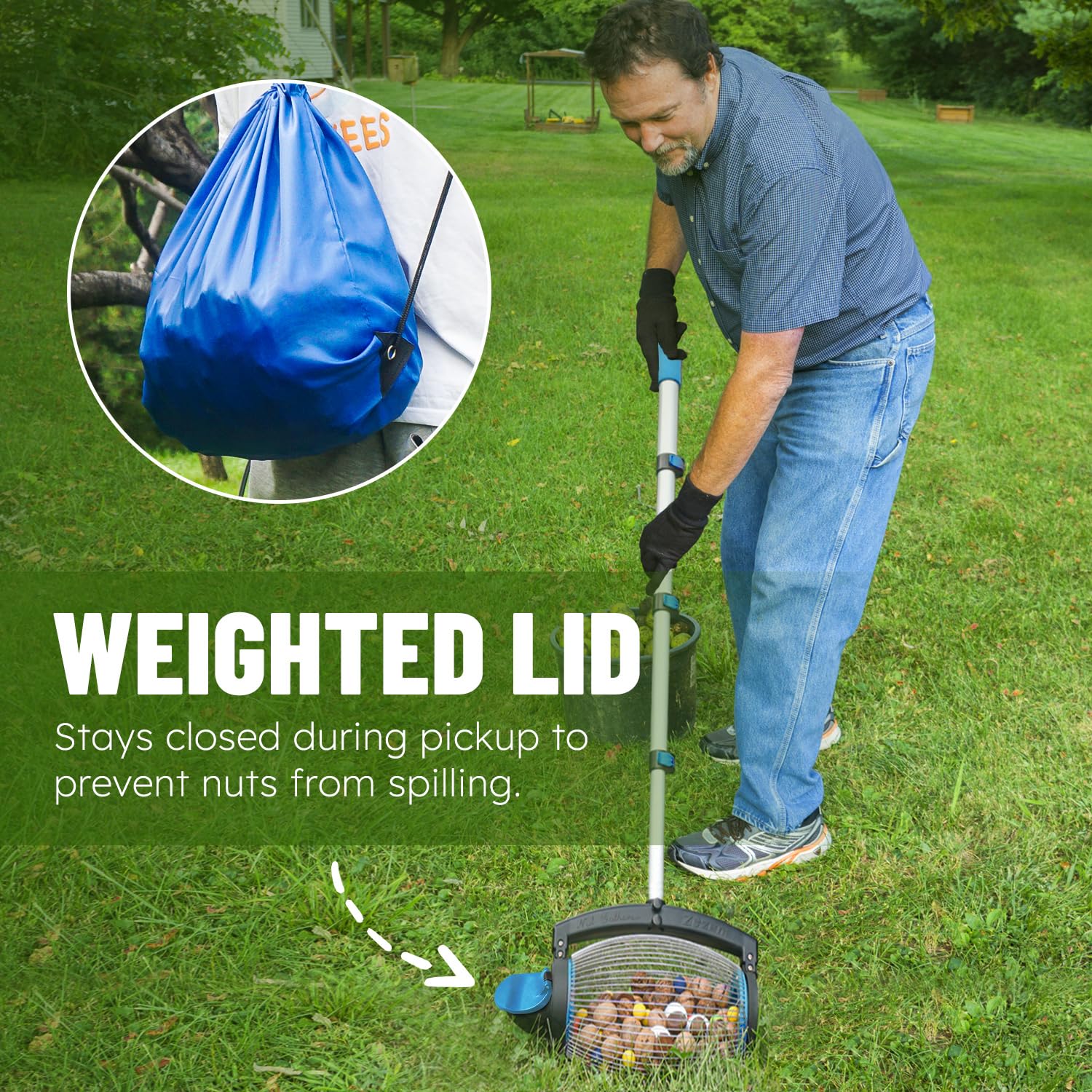 zozen dump outlet detail showing patented weighted lid and easy hands-free emptying