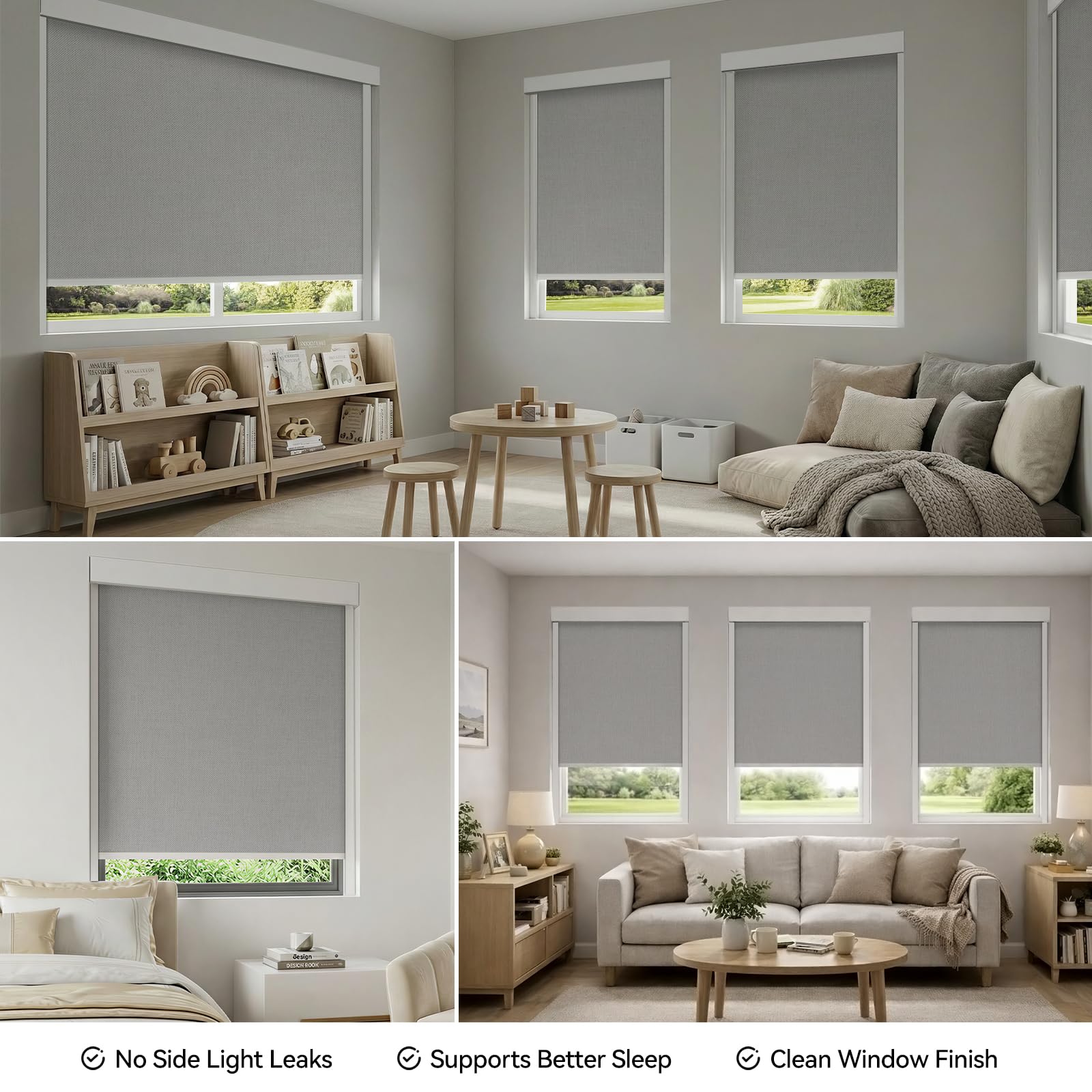 ZSTARR installed on inside window frame beside roller shade reducing side light