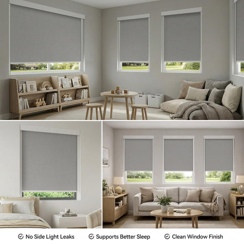 ZSTARR installed on inside window frame beside roller shade reducing side light