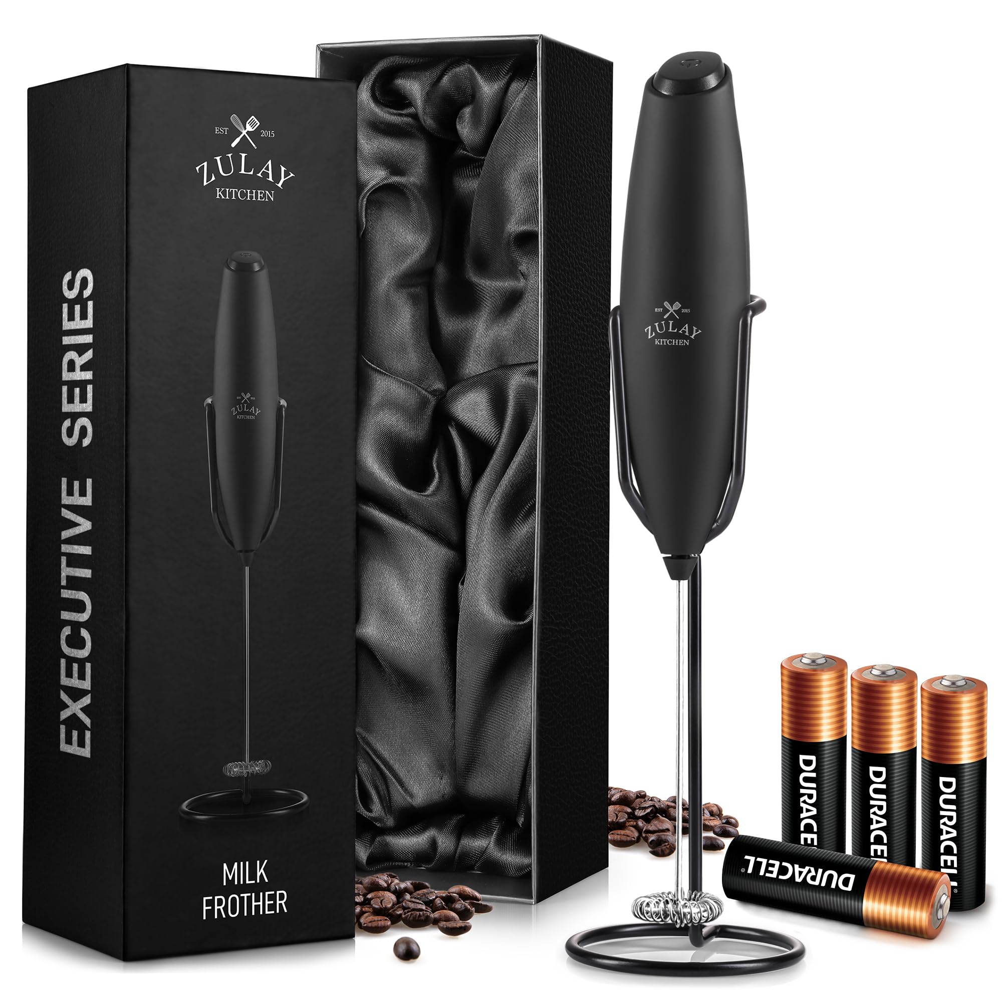 Zulay Kitchen front view of Executive Series frother showing sleek design and compact benefit