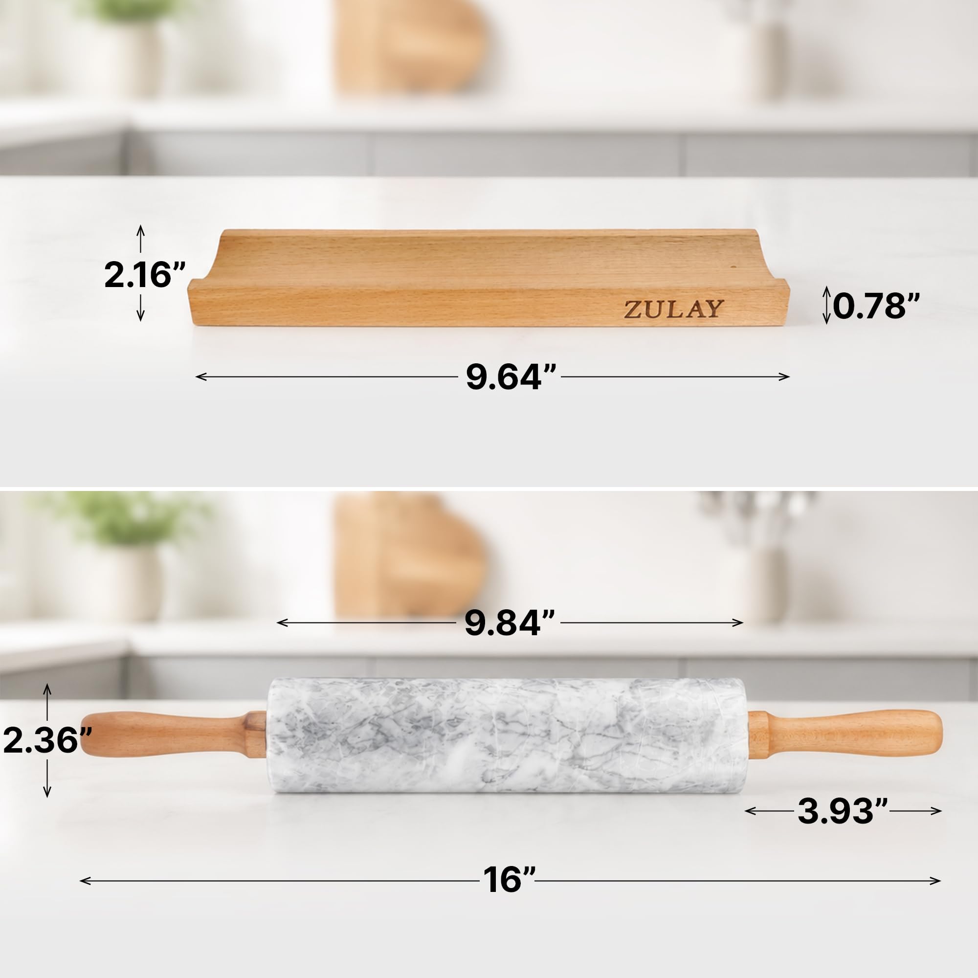 Zulay Kitchen beechwood handle close-up for comfortable grip and precise control