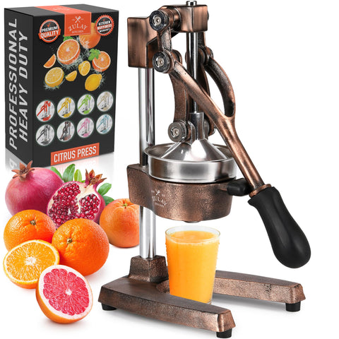 Zulay Kitchen front view of cast iron juicer showing sturdy design and quick extraction