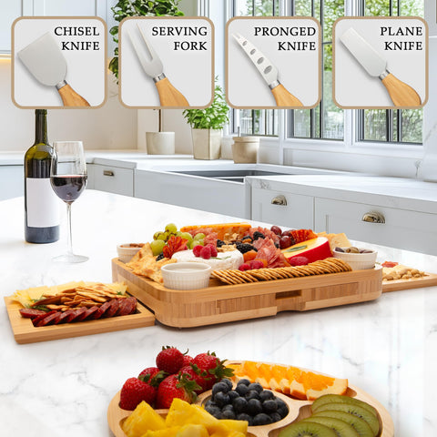 Zulay Kitchen charcuterie set on table in a living room setting illustrating effortless entertaining