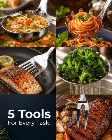 Zulay Kitchen cooking fork handle close-up showing ergonomic grip and stable turning