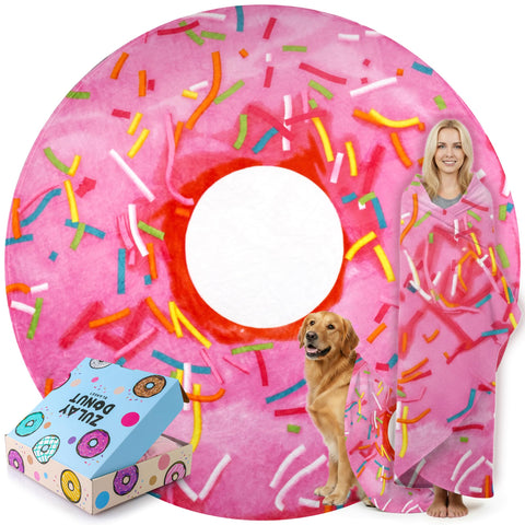 Zulay Kitchen gift-boxed donut blanket front view showing fun packaging and surprise