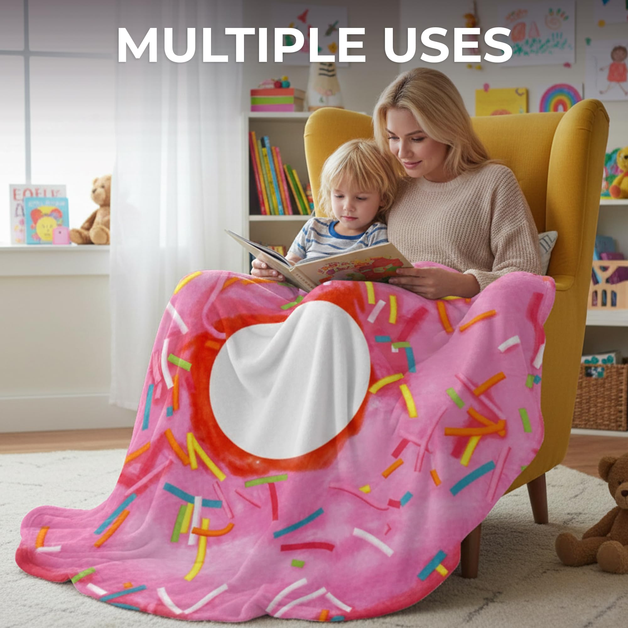 Zulay Kitchen person wrapped in donut blanket illustrating full coverage warmth
