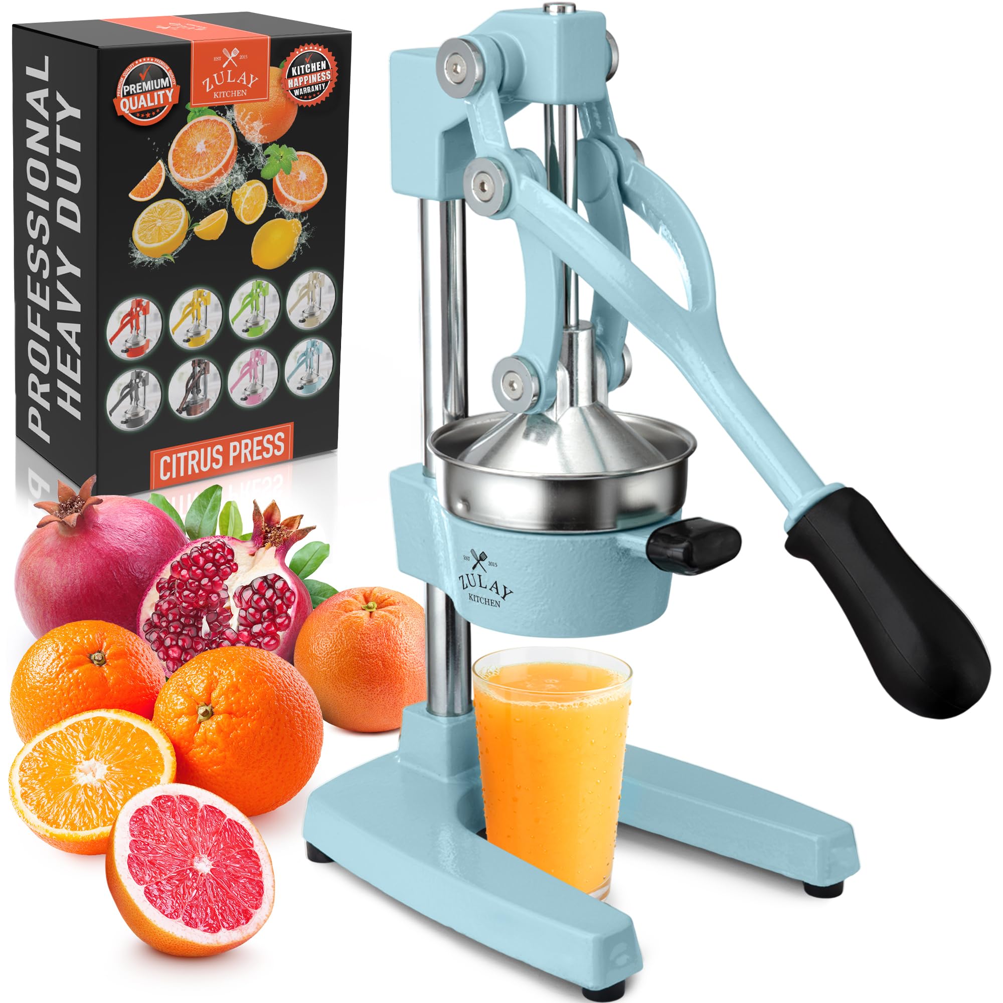 Zulay Kitchen front view orange juicer showing sturdy design and color