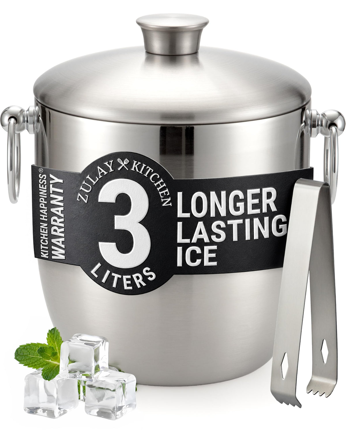 Zulay Kitchen front view of ice bucket showing sleek modern finish and compact profile
