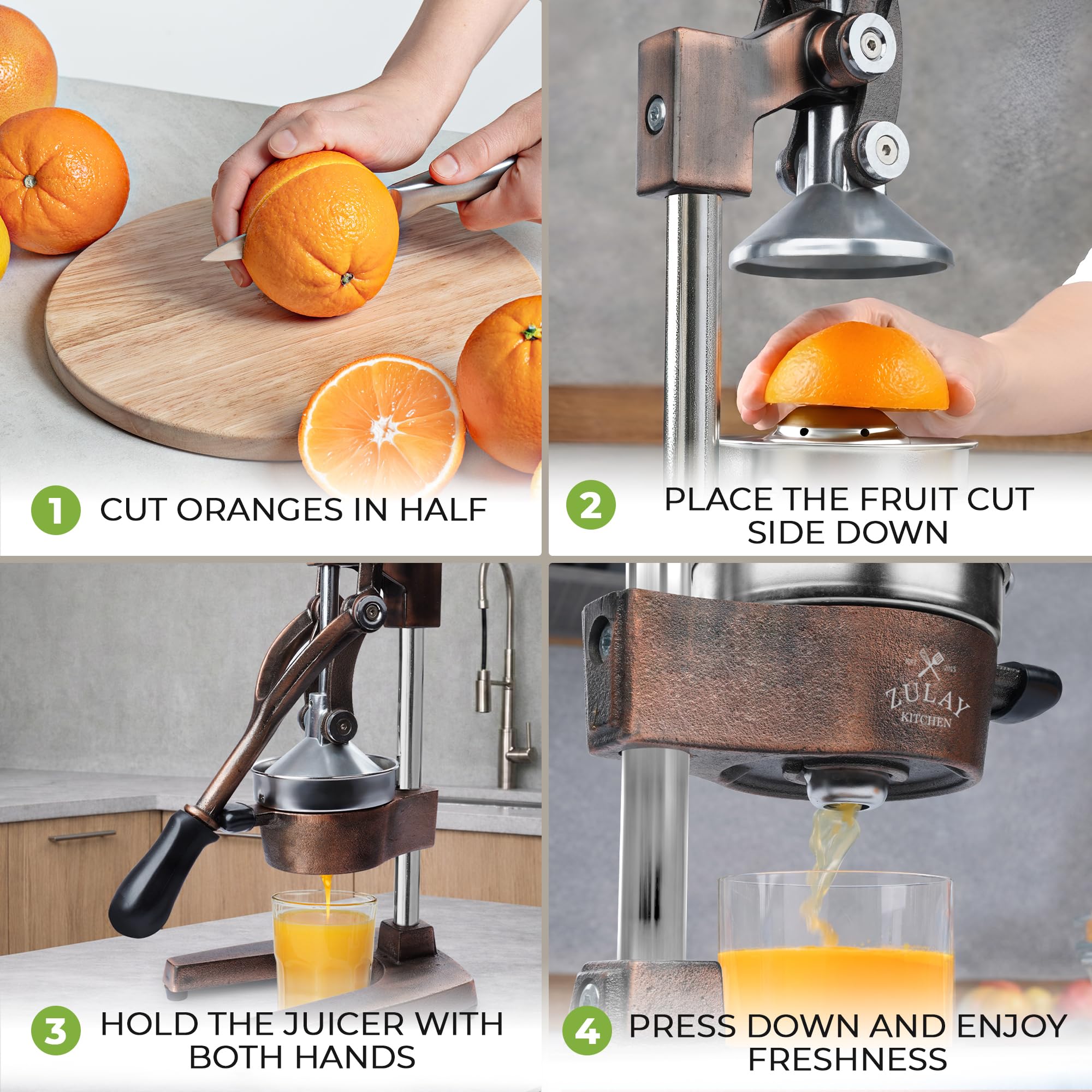 Zulay Kitchen bowl beside citrus showing 5-inch capacity for limes to grapefruits