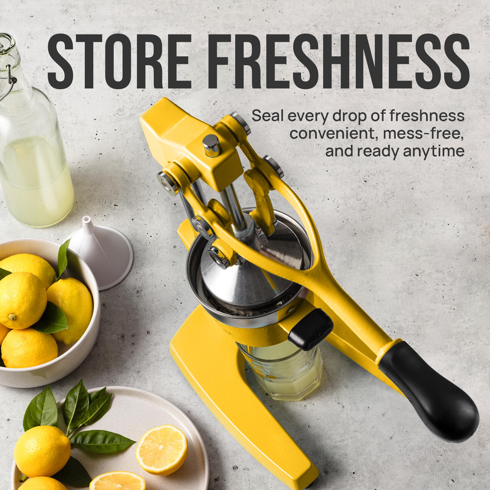 Zulay Kitchen juicer poured juice glass beside unit, clean strained juice without seeds advantage