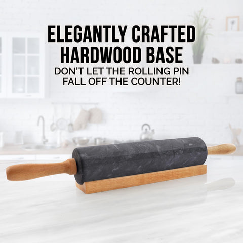 Zulay Kitchen rolling pin next to ruler for scale showing full 17-inch roller length