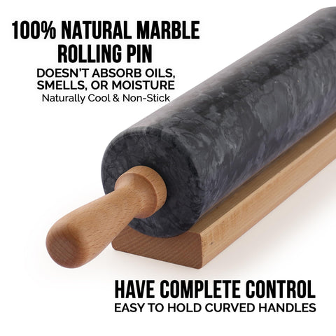 Zulay Kitchen rolling pin resting on wooden stand keeps countertop tidy and prevents rolling