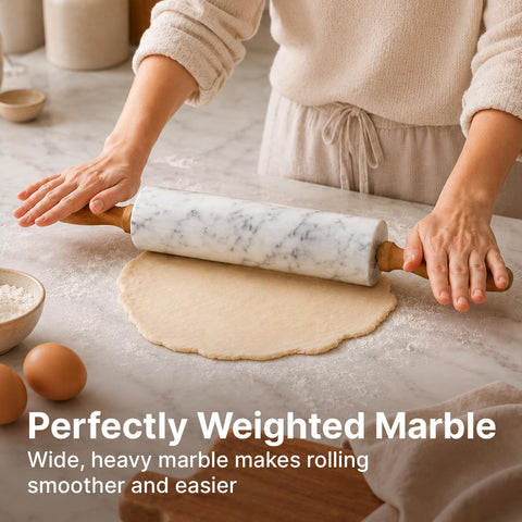 Zulay Kitchen marble texture detail highlighting smooth cool surface for less sticking