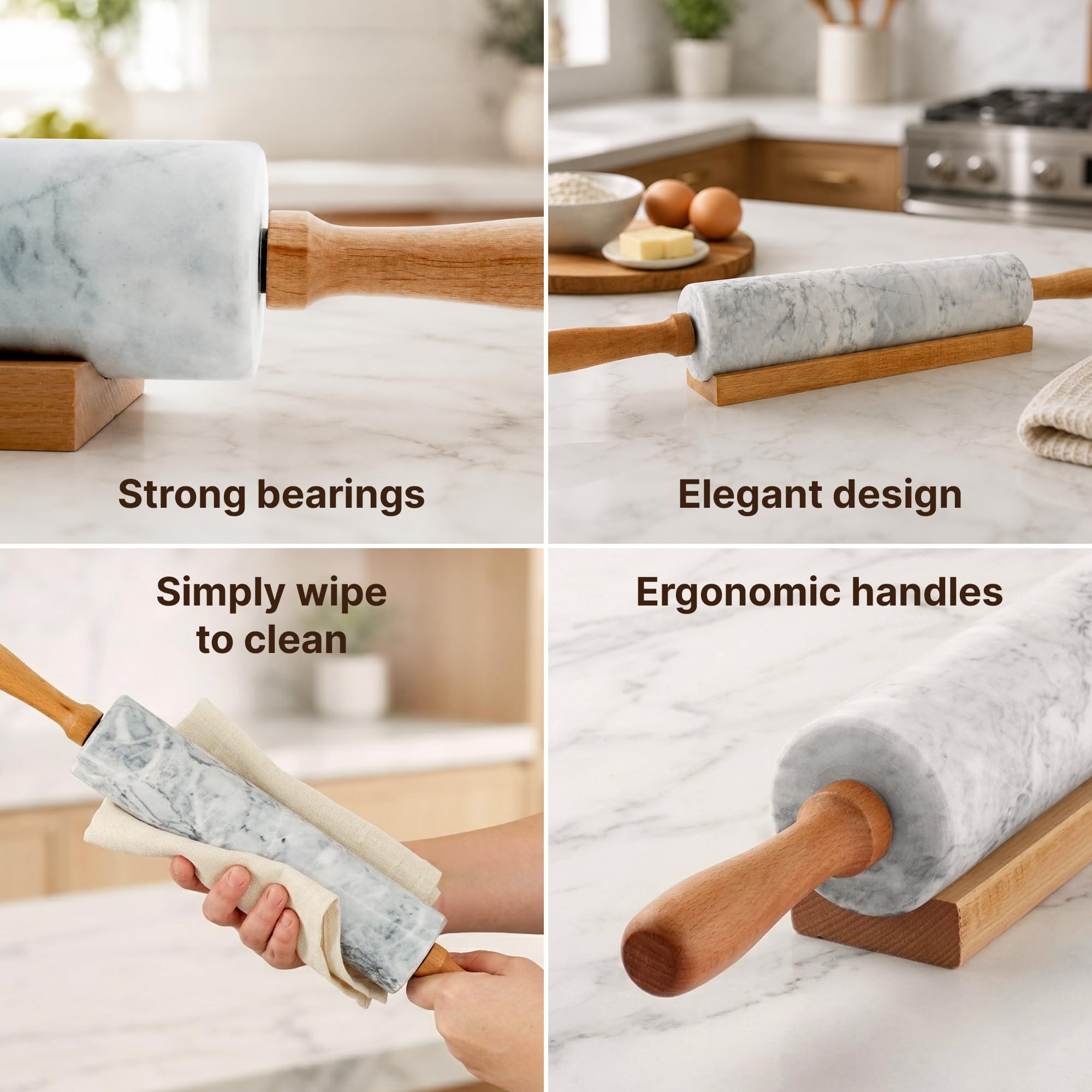 Zulay Kitchen rolling pin in use flattening dough for even pastry thickness and speed