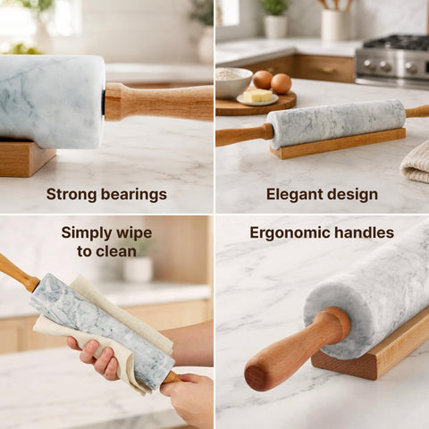 Zulay Kitchen rolling pin in use flattening dough for even pastry thickness and speed