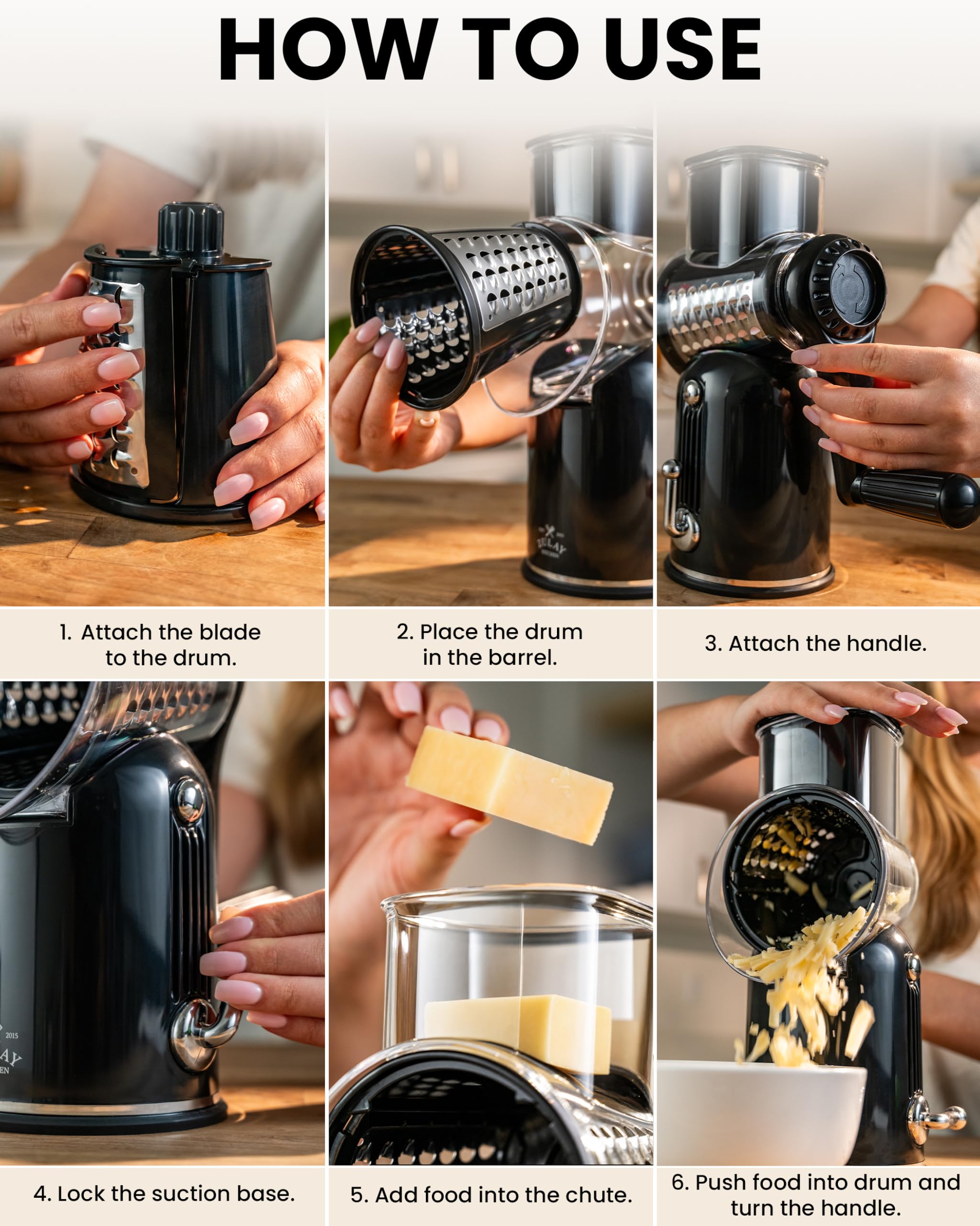 Zulay Kitchen removable drums and hopper arranged for dishwasher-safe convenience