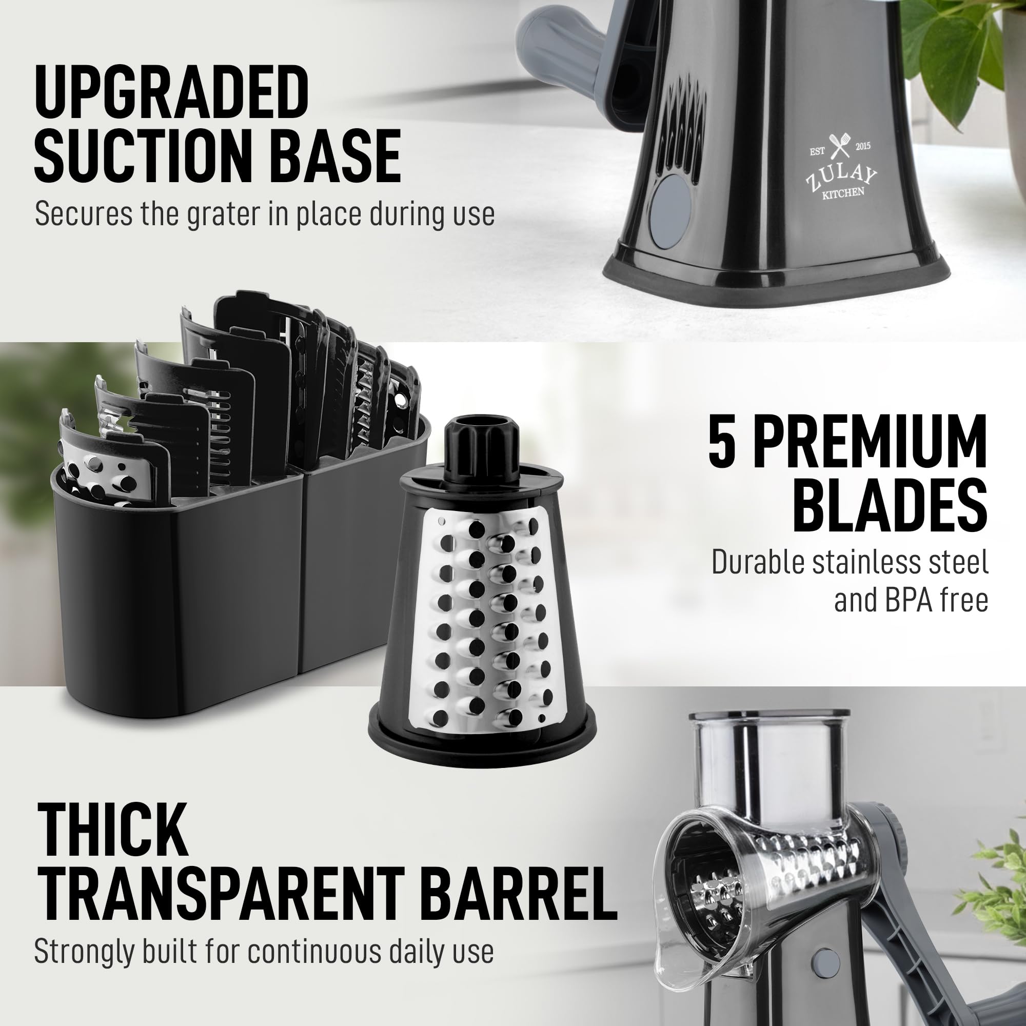 Zulay Kitchen drum insertion showing secure, tool-free swapping for quick changes