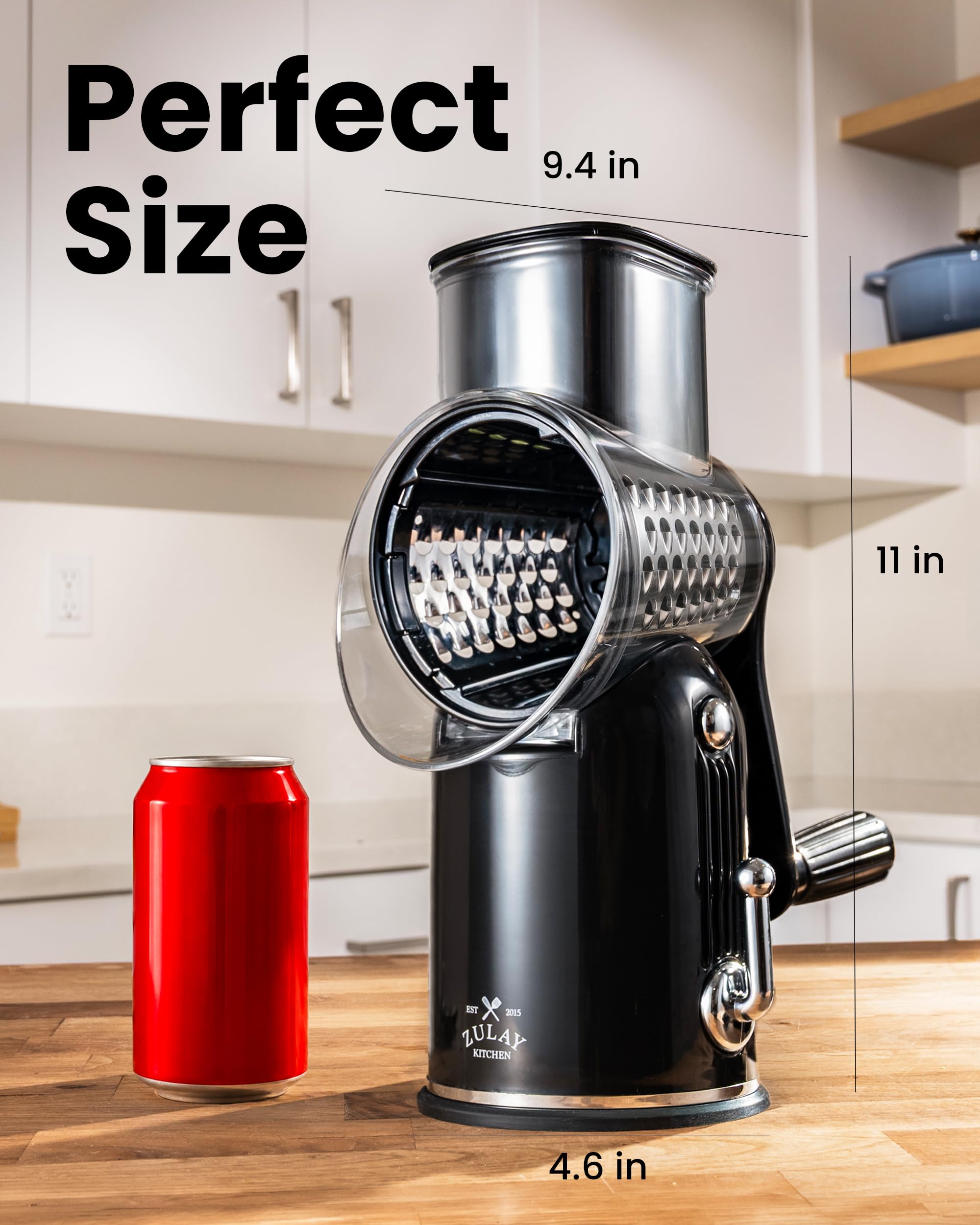 Zulay Kitchen five stainless-steel blades laid out showing versatile grating and slicing options