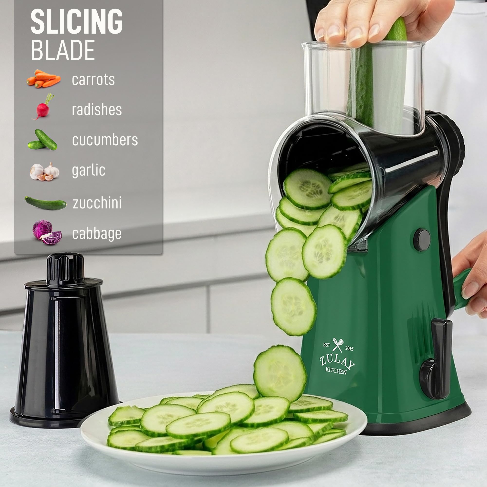 Zulay Kitchen food pusher image demonstrating safe hands-free feeding