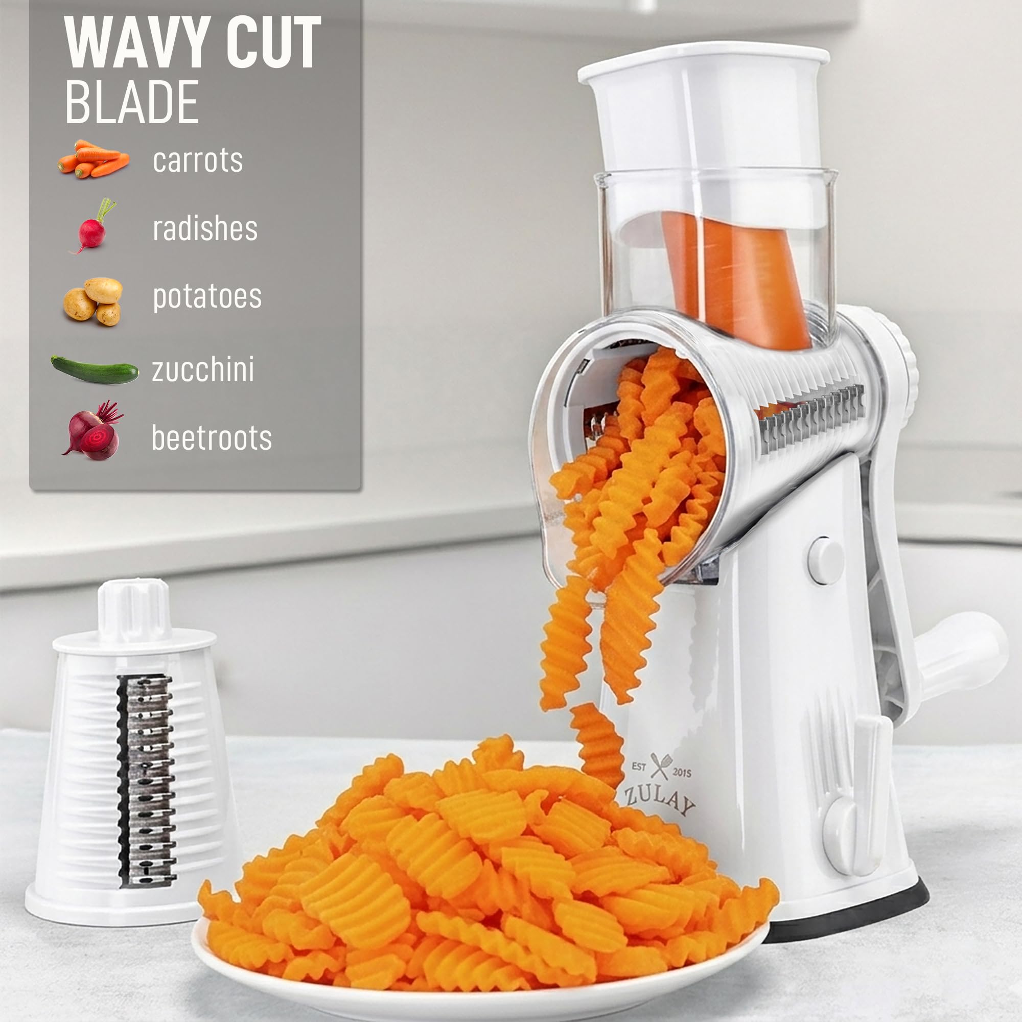 Zulay Kitchen food pusher closeup protecting fingers and ensuring safe feeding