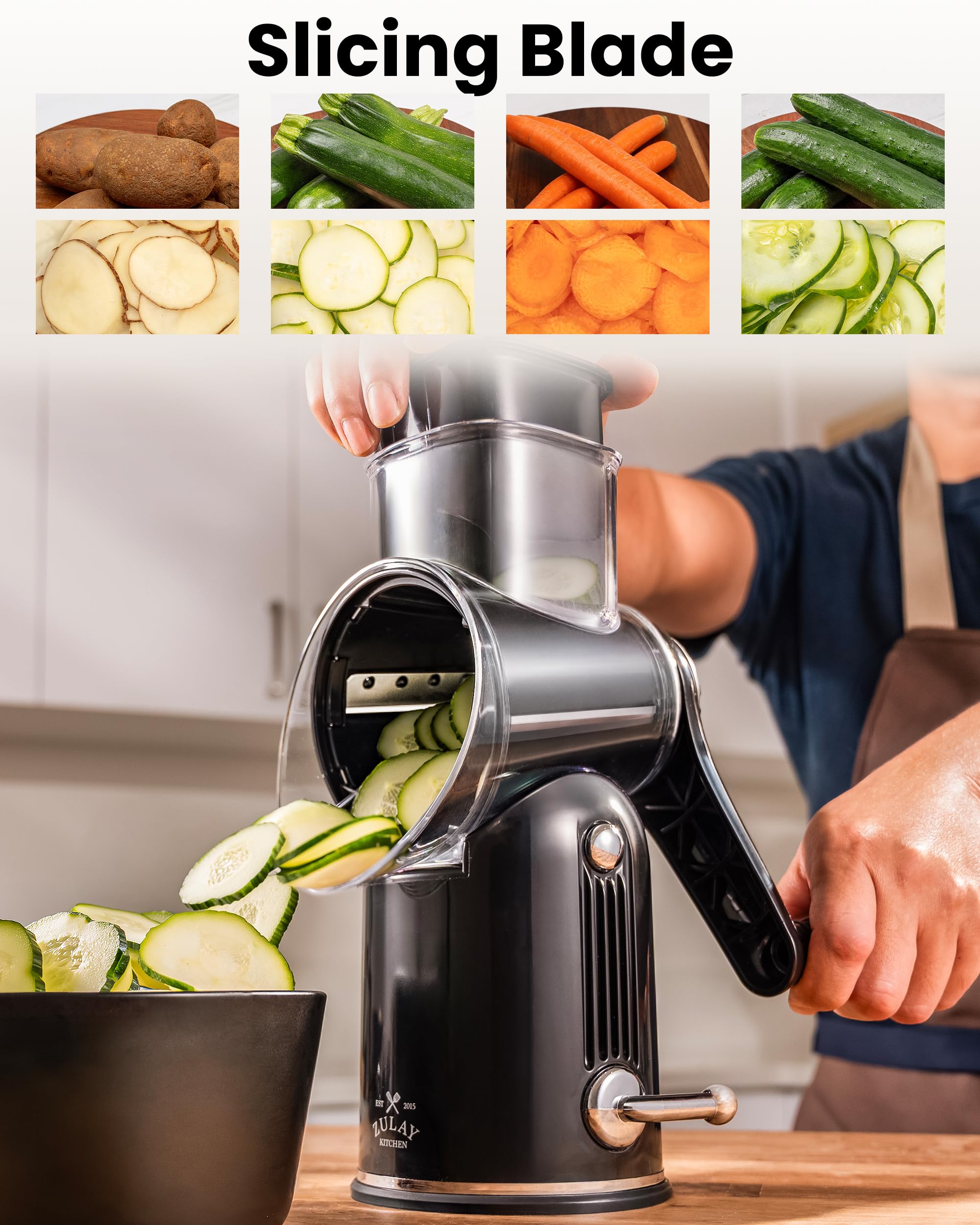 Zulay Kitchen food pusher detail keeping hands away from blades for safer operation