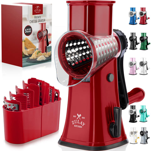 Zulay Kitchen front view showing compact rotary grater and handle for fast prep