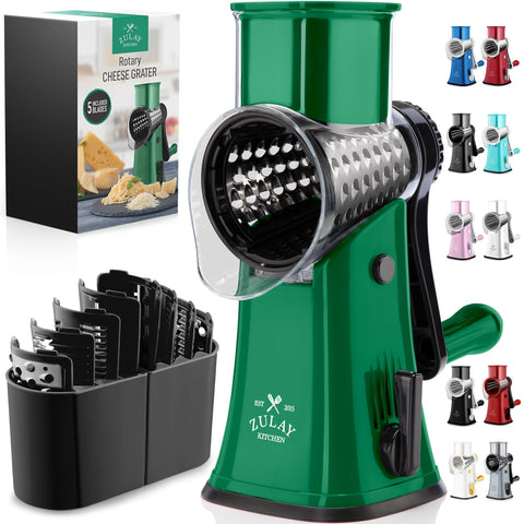 Zulay Kitchen front view showing green and black grater ideal for quick shredding
