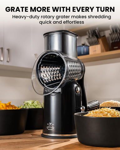 Zulay Kitchen hopper and ambidextrous handle close view demonstrating comfortable crank benefit