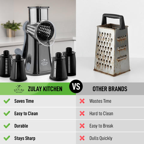 Zulay Kitchen closeup of wide hopper and food pusher for safer ingredient feeding