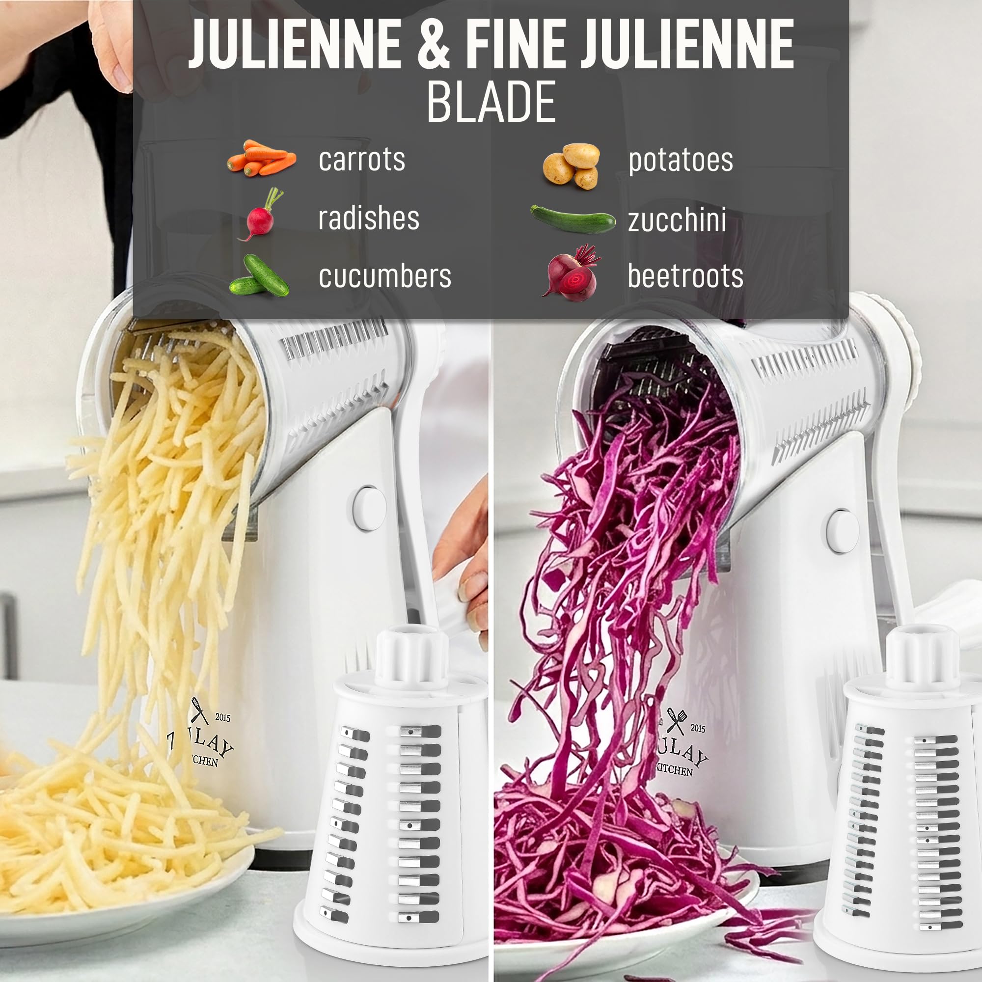 Zulay Kitchen grater in use shredding a block of cheese quickly and safely