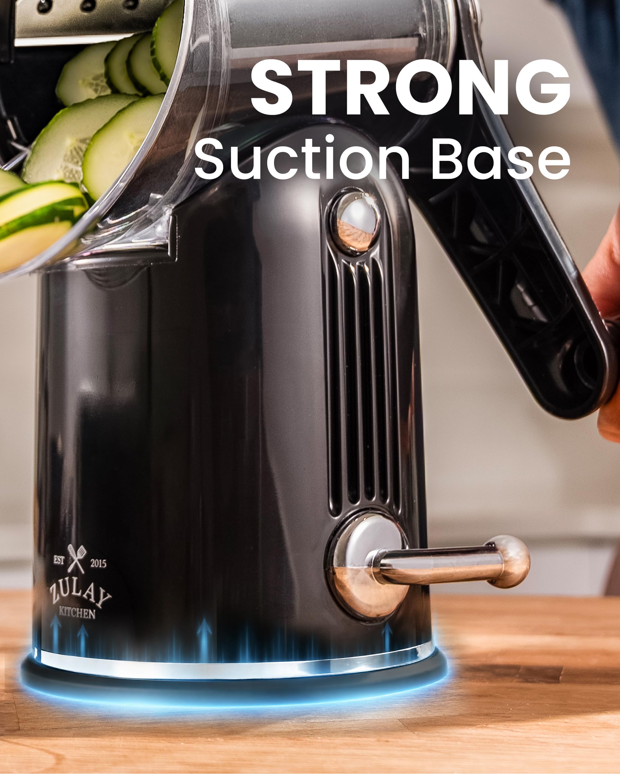 Zulay Kitchen grater held in hand for scale showing compact footprint and portability