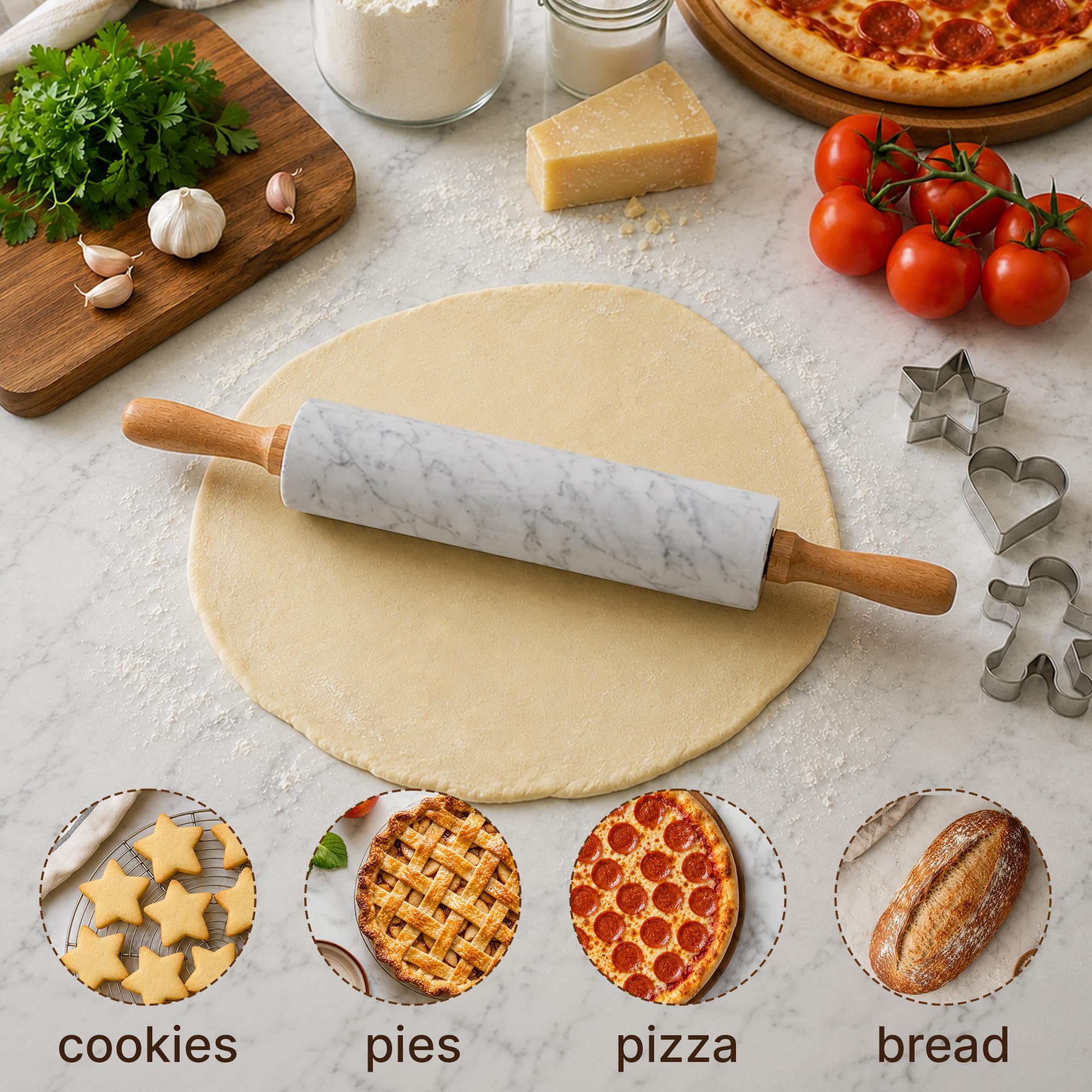 Zulay Kitchen rolling pin beside ruler showing 17-inch size for wide dough coverage