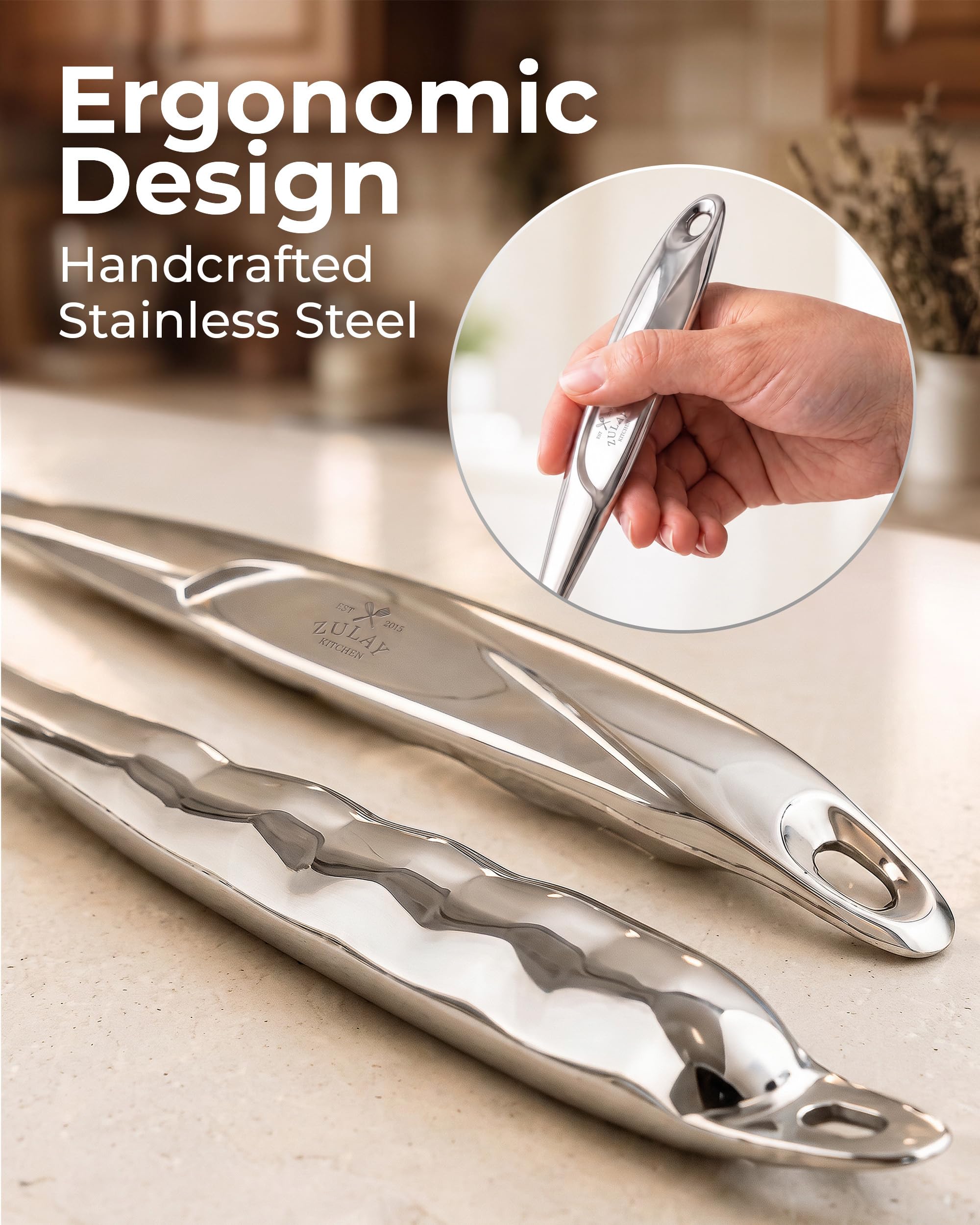 Zulay Kitchen utensils in use on stovetop demonstrating durability during cooking
