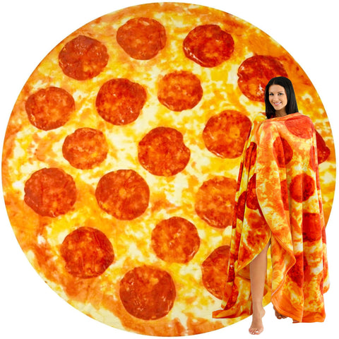 Zulay Kitchen pepperoni pizza blanket front view showing full round print and cozy appeal