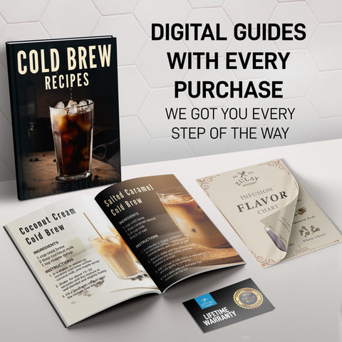 Zulay pitcher pouring iced coffee into glass showcasing smooth drip-free dispense