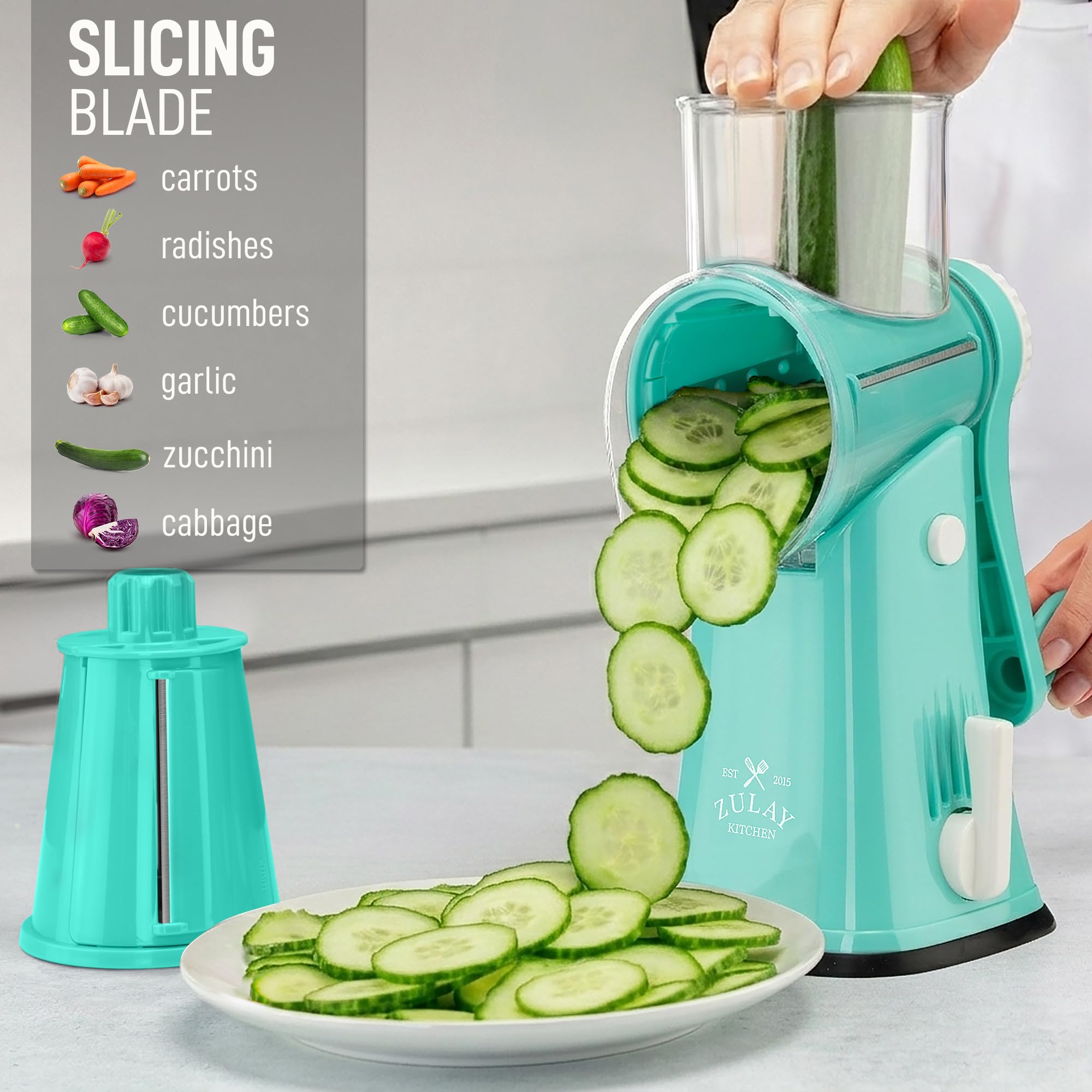 Zulay Kitchen hopper and drum assembly highlighting dishwasher-safe parts