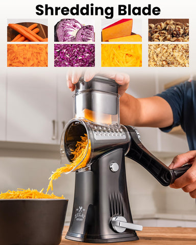 Zulay Kitchen food pusher detail demonstrating hand protection and steady feed