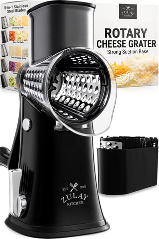 Zulay Kitchen front view of rotary grater shows compact design and easy grip