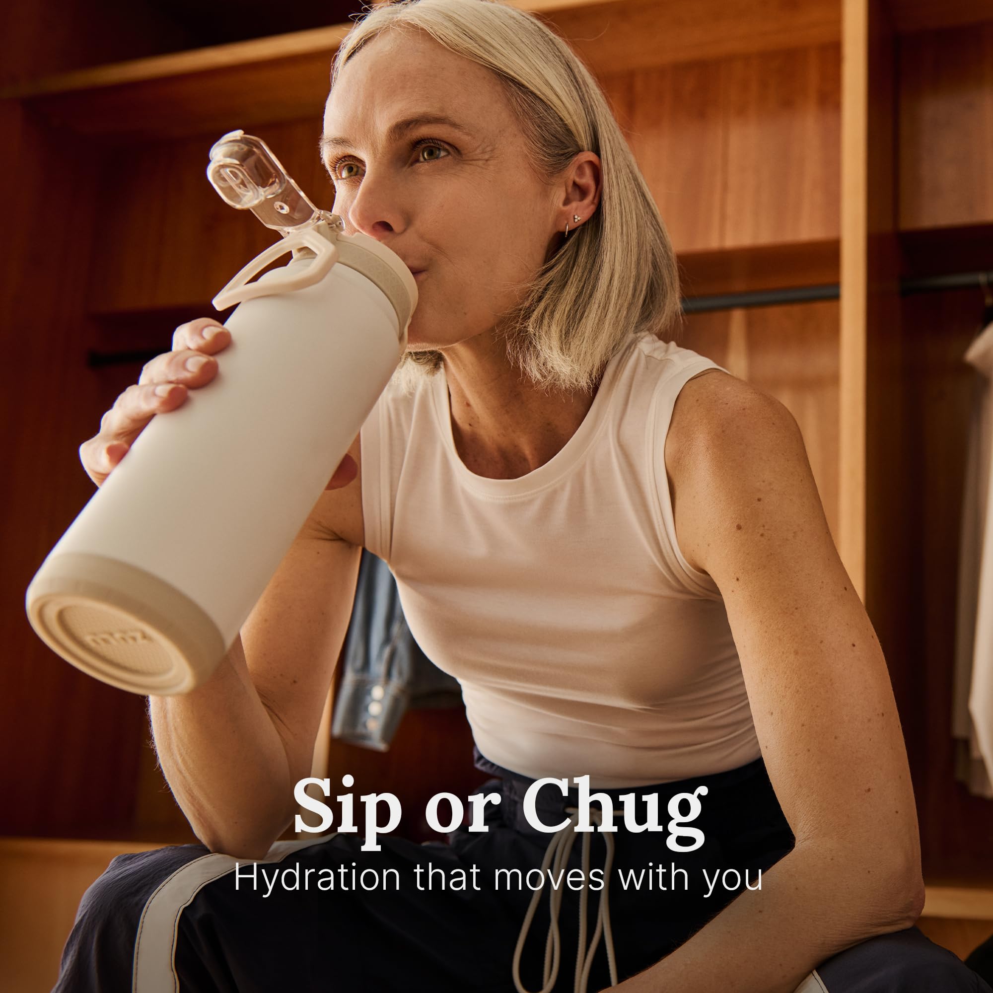 ZULU Powerfill Pro in use at gym with athlete hydrating between sets, performance-ready