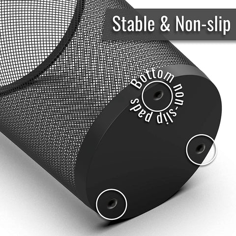 Zuvo mesh bin next to desk demonstrating easy disposal and workspace tidiness
