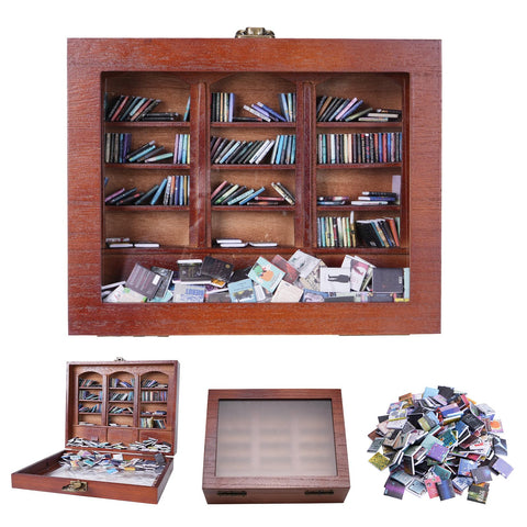 ZVCAQ front view bookshelf showing full miniature book display and charm